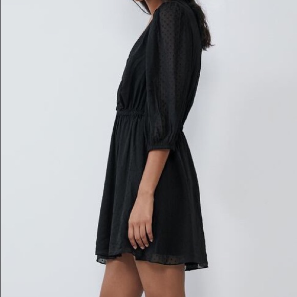 Zara Black Swiss Dot Dress With Balloon Sleeve - Picture 3 of 14